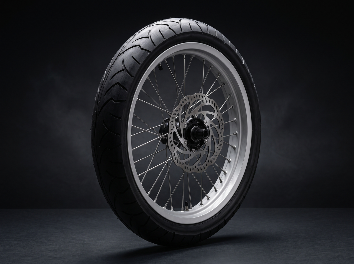 17 inch supermoto wheel with disc rotor and spoked hub